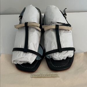 Frances Valentine Black and Cream Leather Women's Sandals